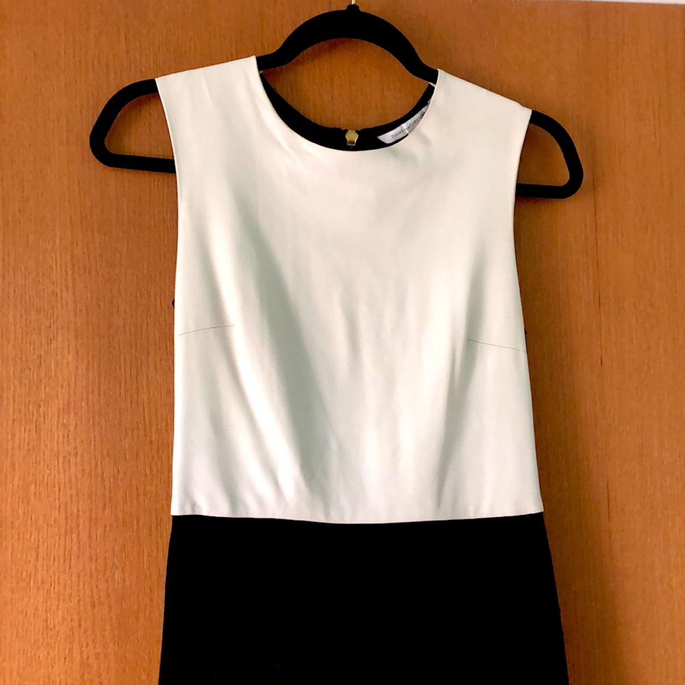 Diane VonFurstenberg color block, genuine leather mini dress.